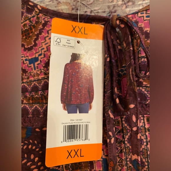 New! Vintage America Women's Printed Blouse Top (Italian Plum Floral) - Picture 3 of 9